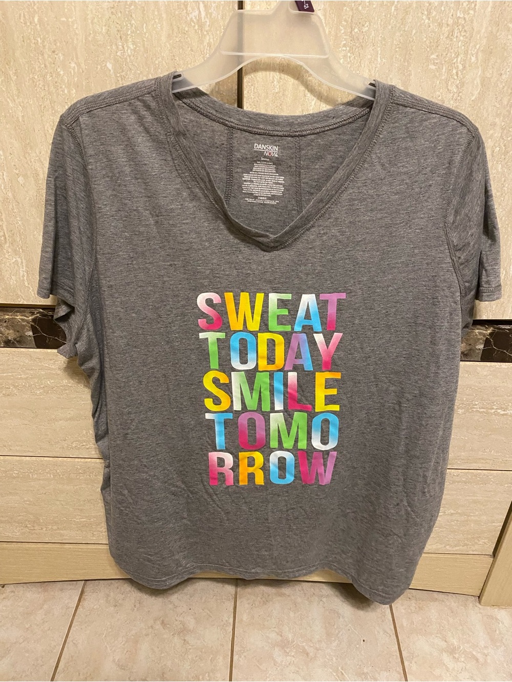 Danskin Gray Short Sleeve Tee with Multicolor Motivational Text